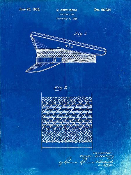 Borders, Cole 아티스트의 PP623-Faded Blueprint Military Hat 1935 Patent Poster작품입니다.