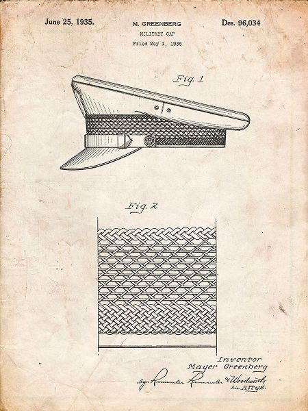Borders, Cole 아티스트의 PP623-Vintage Parchment Military Hat 1935 Patent Poster작품입니다.