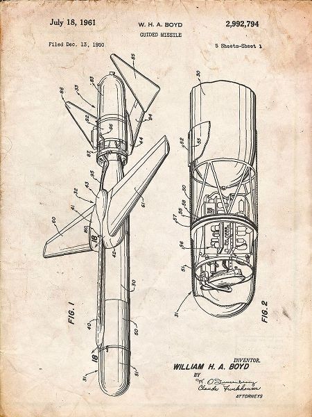Borders, Cole 아티스트의 PP624-Vintage Parchment Cold War Era Guided Missile Patent Poster작품입니다.
