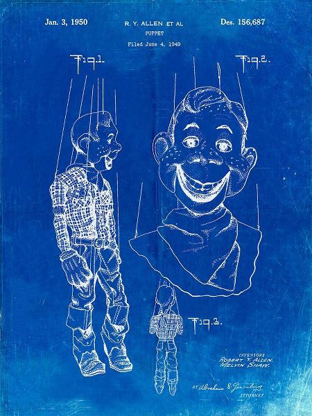 Borders, Cole 아티스트의 PP628-Faded Blueprint Howdy Doody Marionette Patent Poster작품입니다.