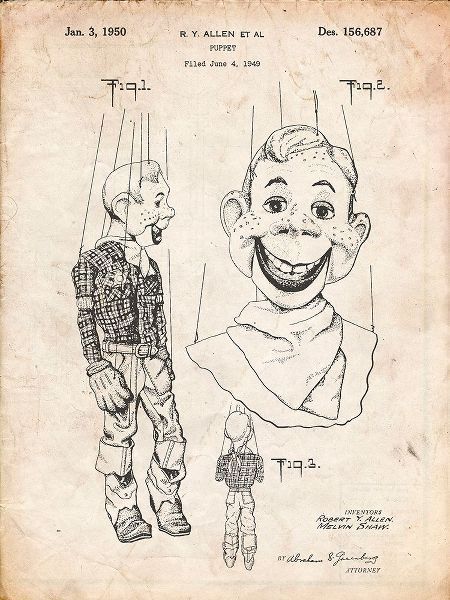 Borders, Cole 아티스트의 PP628-Vintage Parchment Howdy Doody Marionette Patent Poster작품입니다.