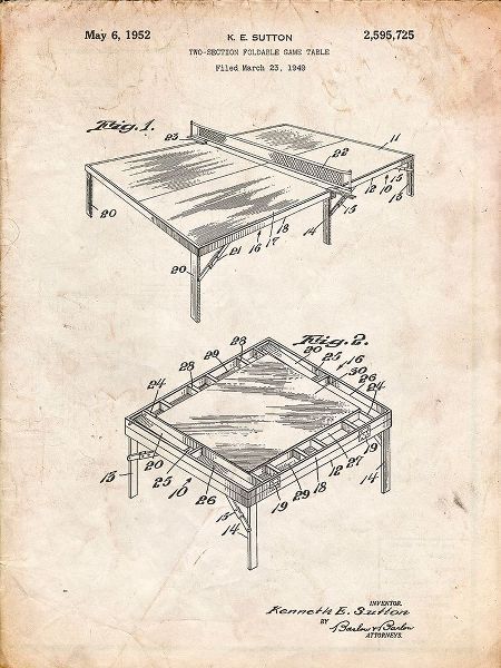 Borders, Cole 아티스트의 PP629-Vintage Parchment Ping Pong Table Patent Poster작품입니다.