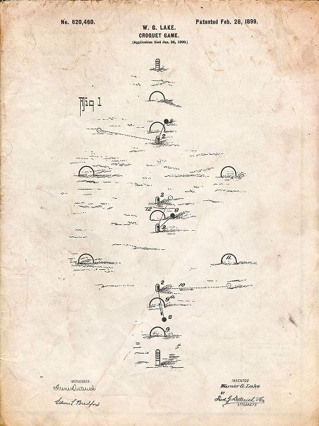 Borders, Cole 아티스트의 PP631-Vintage Parchment Croquet Game 1899 Patent Poster작품입니다.