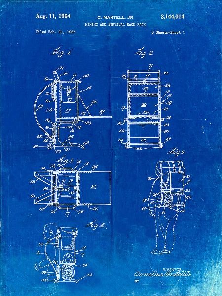 Borders, Cole 아티스트의 PP632-Faded Blueprint Framed Hiking Pack Patent Poster작품입니다.