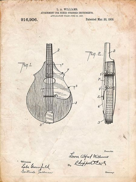 Borders, Cole 아티스트의 PP638-Vintage Parchment Mandolin Pick Guard Patent Poster작품입니다.