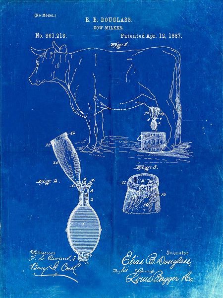 Borders, Cole 아티스트의 PP639-Faded Blueprint Cow Milker 1887 Patent Poster작품입니다.