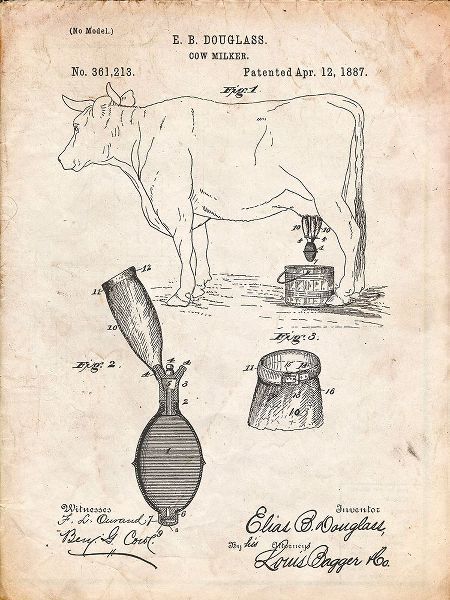 Borders, Cole 아티스트의 PP639-Vintage Parchment Cow Milker 1887 Patent Poster작품입니다.
