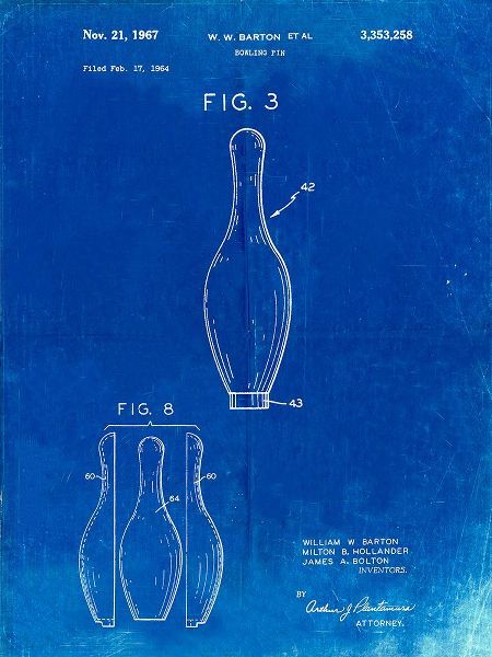 Borders, Cole 아티스트의 PP641-Faded Blueprint Bowling Pin 1967 Patent Poster작품입니다.