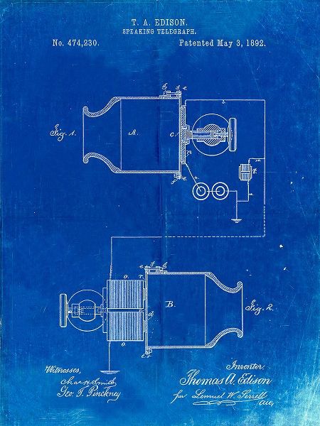 Borders, Cole 아티스트의 PP644-Faded Blueprint Edison Speaking Telegraph Patent Poster작품입니다.
