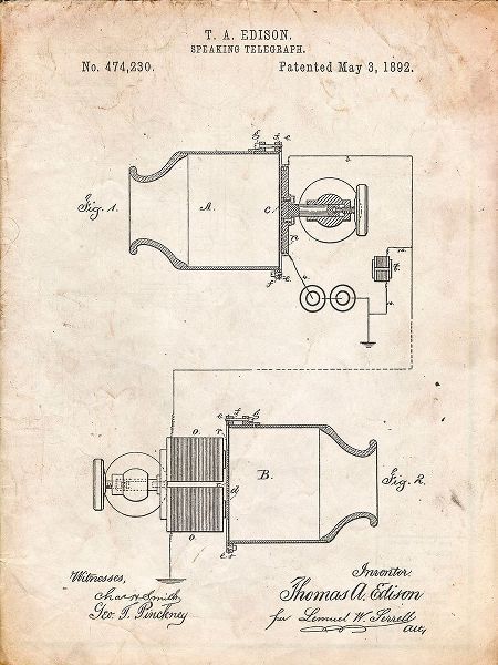 Borders, Cole 아티스트의 PP644-Vintage Parchment Edison Speaking Telegraph Patent Poster작품입니다.
