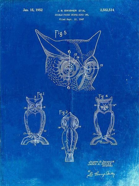 Borders, Cole 아티스트의 PP647-Faded Blueprint Owl Bird of Prey Patent Poster작품입니다.