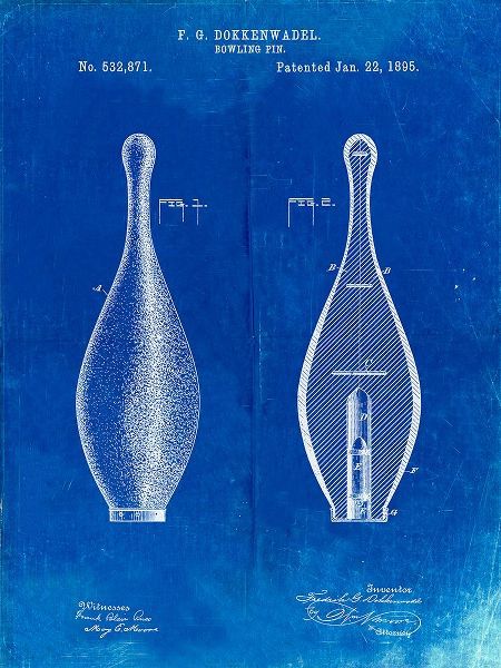 Borders, Cole 아티스트의 PP652-Faded Blueprint Vintage Bowling Pin Patent Poster작품입니다.