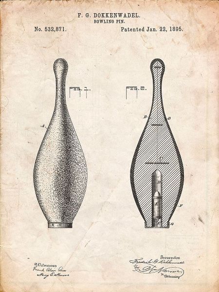 Borders, Cole 아티스트의 PP652-Vintage Parchment Vintage Bowling Pin Patent Poster작품입니다.