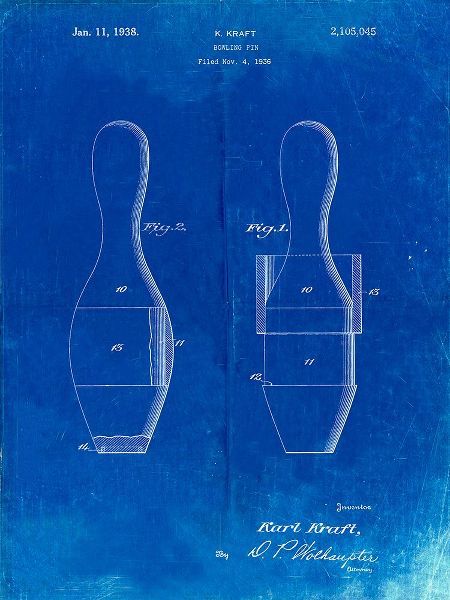Borders, Cole 아티스트의 PP653-Faded Blueprint Bowling Pin 1938 Patent Poster작품입니다.