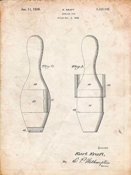 Borders, Cole 아티스트의 PP653-Vintage Parchment Bowling Pin 1938 Patent Poster작품입니다.