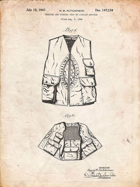 Borders, Cole 아티스트의 PP661-Vintage Parchment Hunting and Fishing Vest Patent Poster작품입니다.