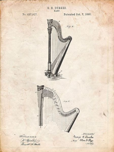 Borders, Cole 아티스트의 PP662-Vintage Parchment Harp Instrument 1890 Patent Poster작품입니다.