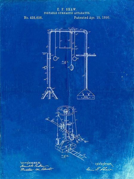 Borders, Cole 아티스트의 PP664-Faded Blueprint Portable Gymnastic Bars 1890 Patent Poster작품입니다.