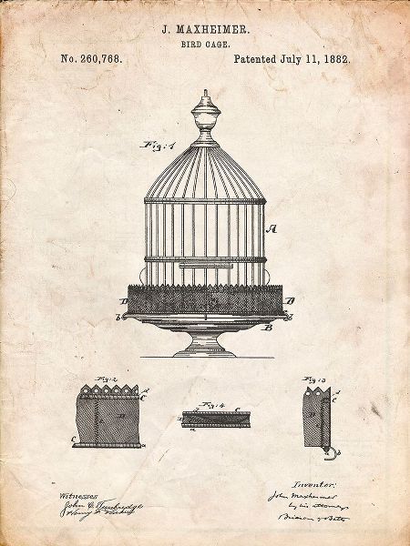Borders, Cole 아티스트의 PP683-Vintage Parchment Vintage Birdcage Patent Poster작품입니다.