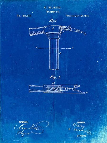 Borders, Cole 아티스트의 PP689-Faded Blueprint Claw Hammer 1874 Patent Poster작품입니다.