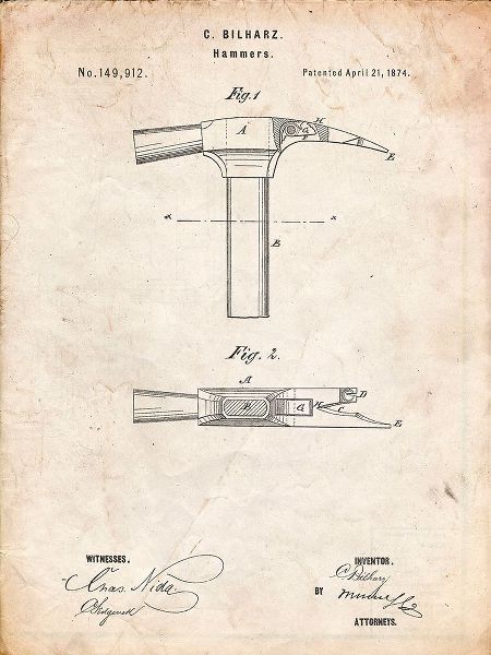 Borders, Cole 아티스트의 PP689-Vintage Parchment Claw Hammer 1874 Patent Poster작품입니다.