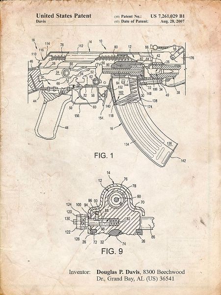 Borders, Cole 아티스트의 PP701-Vintage Parchment Ak-47 Bolt Locking Patent Print작품입니다.