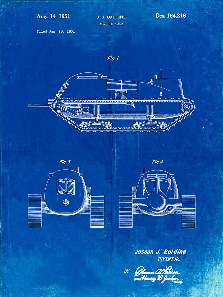 Borders, Cole 아티스트의 PP705-Faded Blueprint Armored Tank Patent Poster작품입니다.