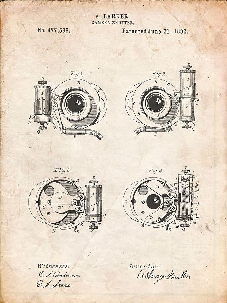 Borders, Cole 아티스트의 PP707-Vintage Parchment Asbury Frictionless Camera Shutter Patent Poster작품입니다.
