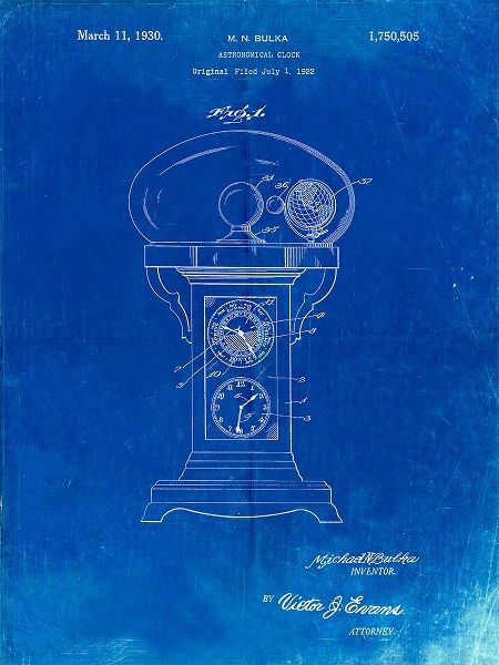 Borders, Cole 아티스트의 PP713-Faded Blueprint Astronomical Clock Patent Poster작품입니다.