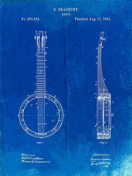 Borders, Cole 아티스트의 PP715-Faded Blueprint Banjo Mandolin Patent Poster작품입니다.