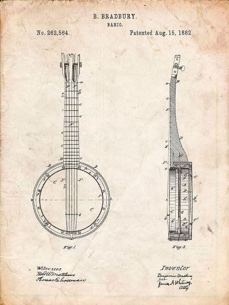 Borders, Cole 아티스트의 PP715-Vintage Parchment Banjo Mandolin Patent Poster작품입니다.