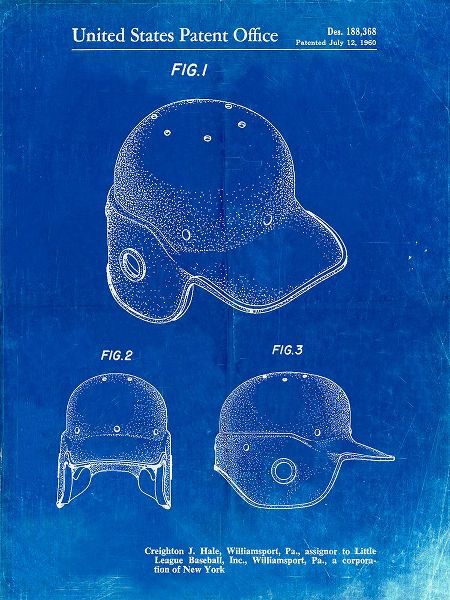 Borders, Cole 아티스트의 PP716-Faded Blueprint Baseball Helmet Patent Poster작품입니다.