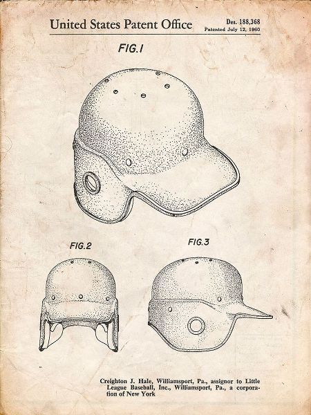 Borders, Cole 아티스트의 PP716-Vintage Parchment Baseball Helmet Patent Poster작품입니다.