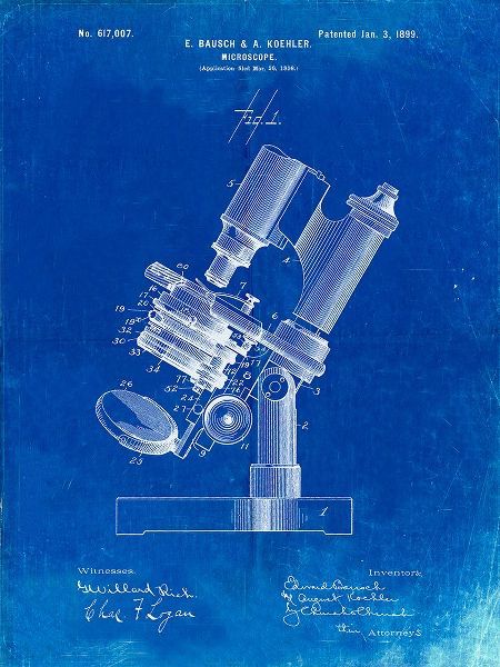 Borders, Cole 아티스트의 PP721-Faded Blueprint Bausch and Lomb Microscope Patent Poster작품입니다.