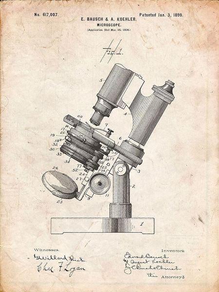 Borders, Cole 아티스트의 PP721-Vintage Parchment Bausch and Lomb Microscope Patent Poster작품입니다.