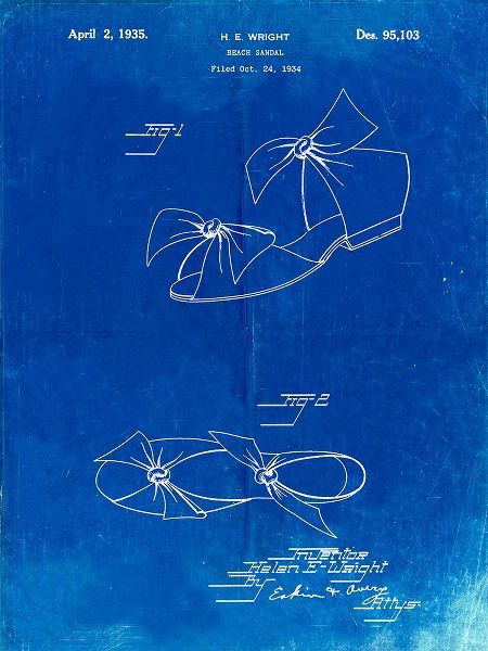 Borders, Cole 아티스트의 PP722-Faded Blueprint Beach Sandal 1934 Patent Poster작품입니다.