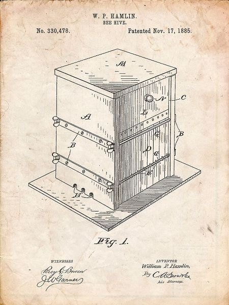 Borders, Cole 아티스트의 PP724-Vintage Parchment Bee Hive Exterior Patent Poster작품입니다.