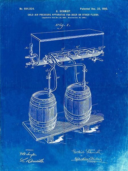 Borders, Cole 아티스트의 PP729-Faded Blueprint Beer Keg Cold Air Pressure Tap Poster작품입니다.