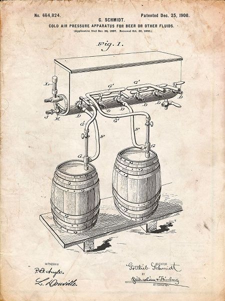 Borders, Cole 아티스트의 PP729-Vintage Parchment Beer Keg Cold Air Pressure Tap Poster작품입니다.