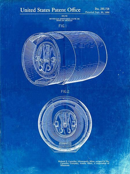 Borders, Cole 아티스트의 PP730-Faded Blueprint Beer Keg Patent Poster작품입니다.
