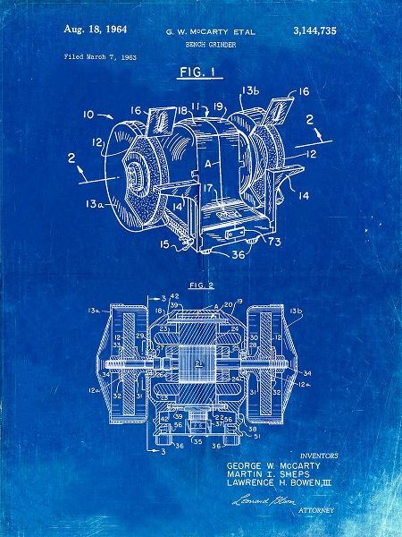 Borders, Cole 아티스트의 PP733-Faded Blueprint Bench Grinder Patent Poster작품입니다.
