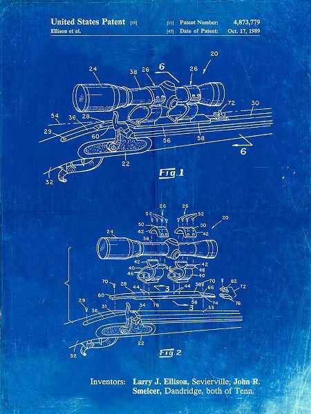Borders, Cole 아티스트의 PP740-Faded Blueprint Black Powder Rifle Scope Patent Poster작품입니다.