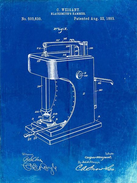 Borders, Cole 아티스트의 PP743-Faded Blueprint Blacksmith Hammer 1893 Patent Poster작품입니다.
