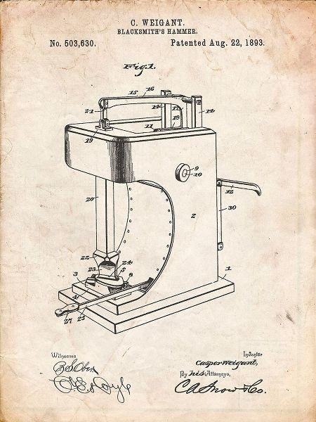 Borders, Cole 아티스트의 PP743-Vintage Parchment Blacksmith Hammer 1893 Patent Poster작품입니다.
