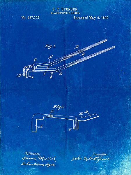 Borders, Cole 아티스트의 PP744-Faded Blueprint Blacksmith Tongs Patent Poster작품입니다.