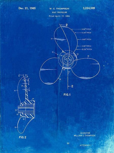 Borders, Cole 아티스트의 PP746-Faded Blueprint Boat Propeller 1964 Patent Poster작품입니다.