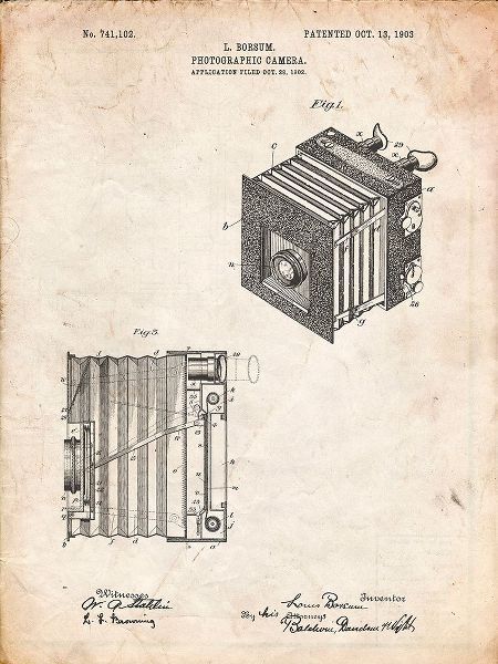 Borders, Cole 아티스트의 PP753-Vintage Parchment Borsum Camera Co Reflex Camera Patent Poster작품입니다.