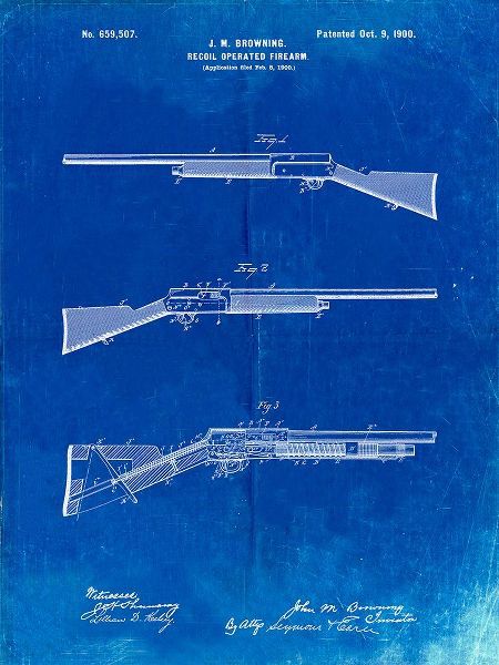 Borders, Cole 아티스트의 PP754-Faded Blueprint Browning Auto 5 Shotgun 1900 Patent Poster작품입니다.