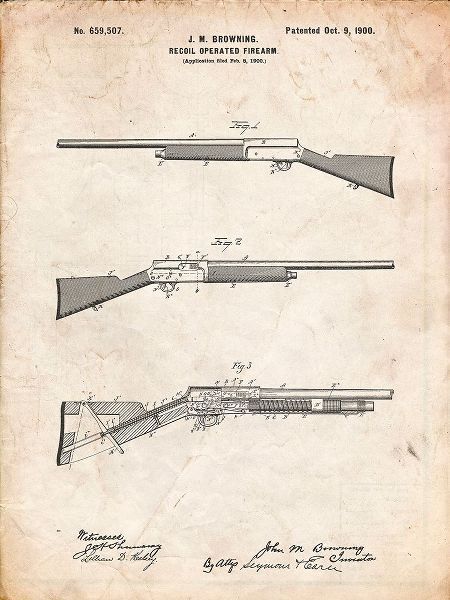 Borders, Cole 아티스트의 PP754-Vintage Parchment Browning Auto 5 Shotgun 1900 Patent Poster작품입니다.