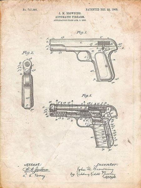 Borders, Cole 아티스트의 PP755-Vintage Parchment Browning No. 2 Handgun Patent Poster작품입니다.